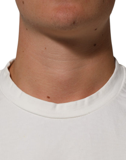 Dolce &amp; Gabbana – Weißes Herren-T-Shirt mit Rundhalsausschnitt und Logo-Print aus Baumwolle