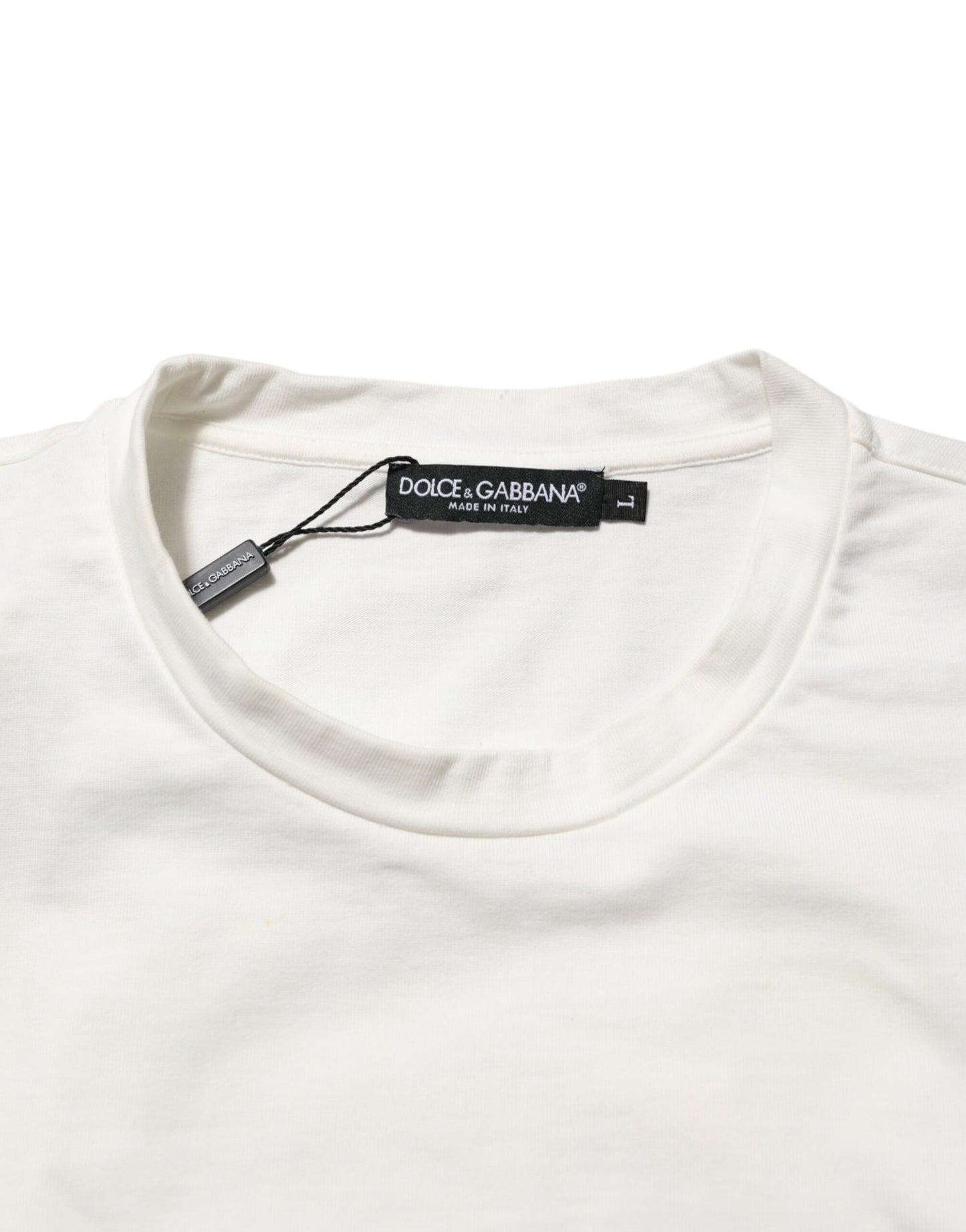 Dolce &amp; Gabbana – Weißes Herren-T-Shirt mit Rundhalsausschnitt und Logo-Print aus Baumwolle