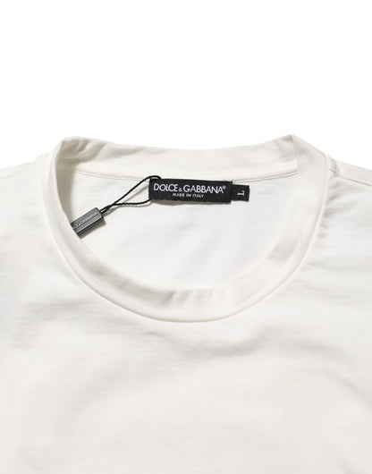 Dolce &amp; Gabbana – Weißes Herren-T-Shirt mit Rundhalsausschnitt und Logo-Print aus Baumwolle