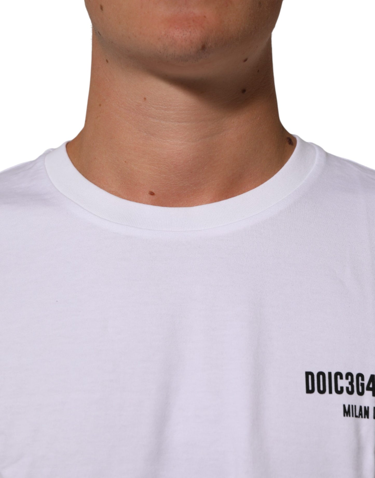 Dolce &amp; Gabbana – Weißes Baumwoll-T-Shirt mit Rundhalsausschnitt und Logo-Print