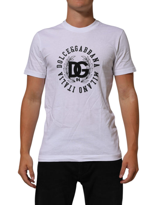 Dolce &amp; Gabbana – Weißes Baumwoll-T-Shirt mit Rundhalsausschnitt und Logo-Print