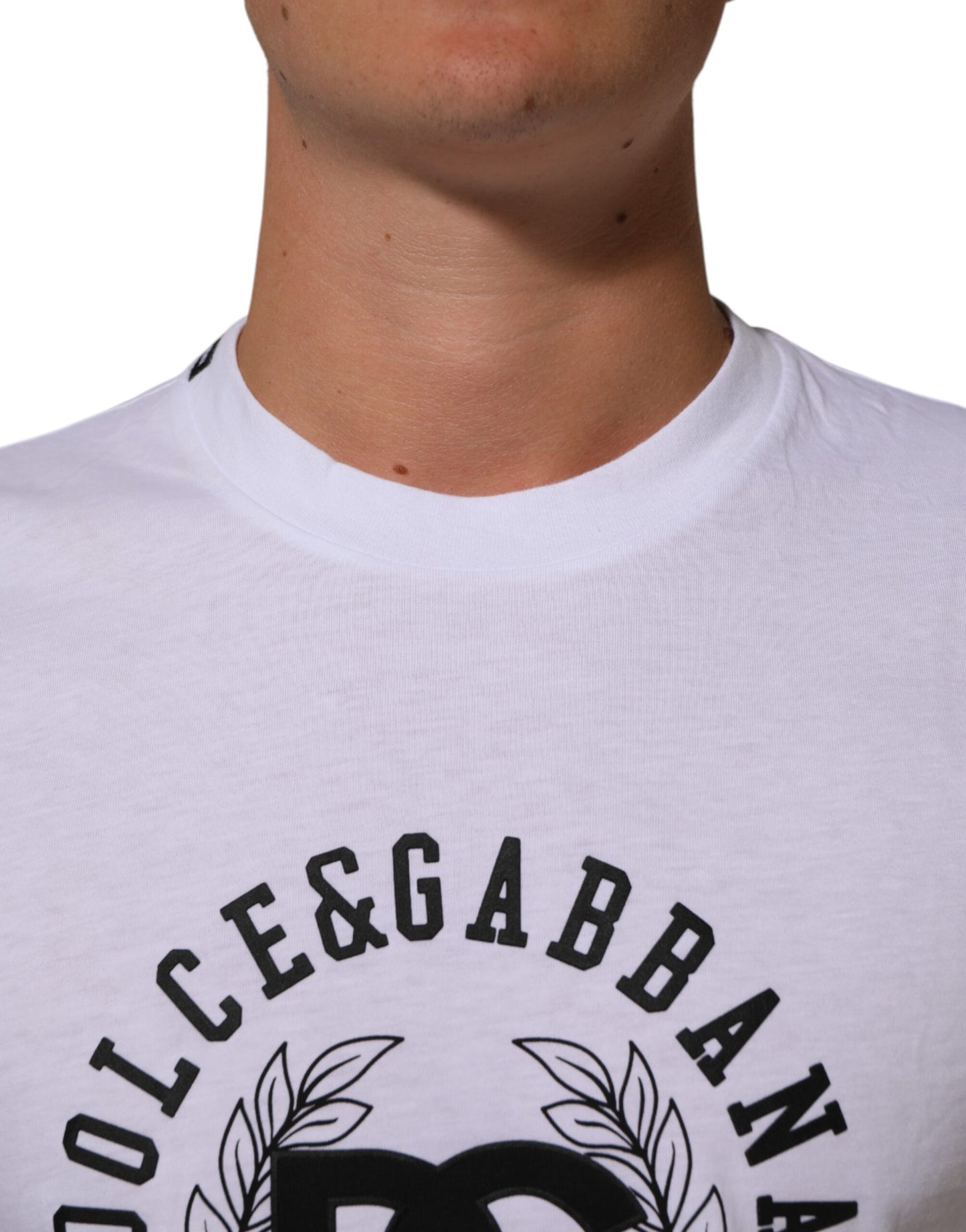 Dolce &amp; Gabbana – Weißes Baumwoll-T-Shirt mit Rundhalsausschnitt und Logo-Print