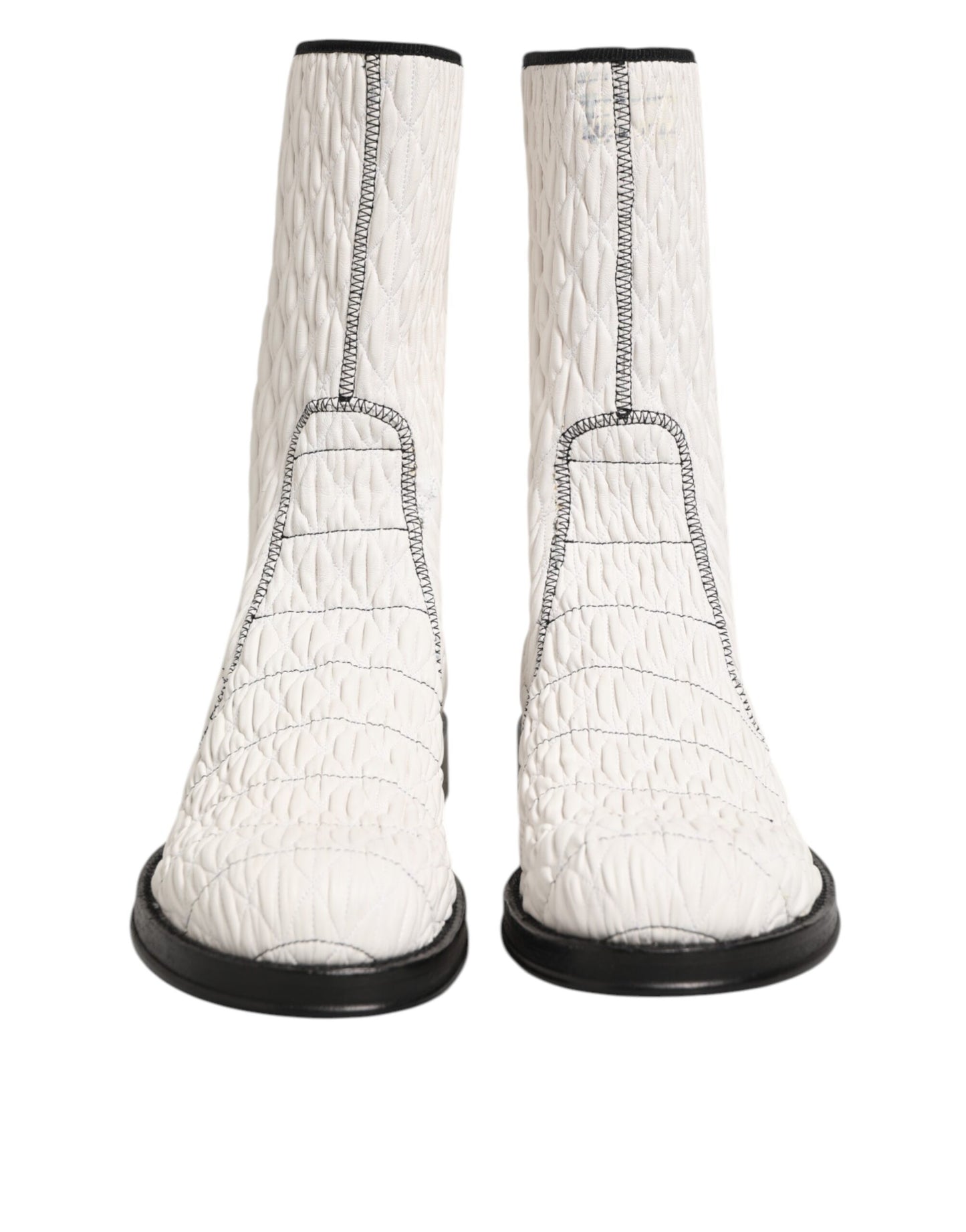 Dolce &amp; Gabbana – Wadenhohe Stiefel aus weißem Lammleder