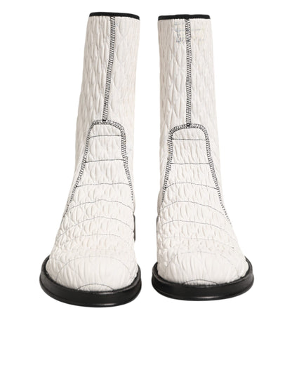 Dolce &amp; Gabbana – Wadenhohe Stiefel aus weißem Lammleder