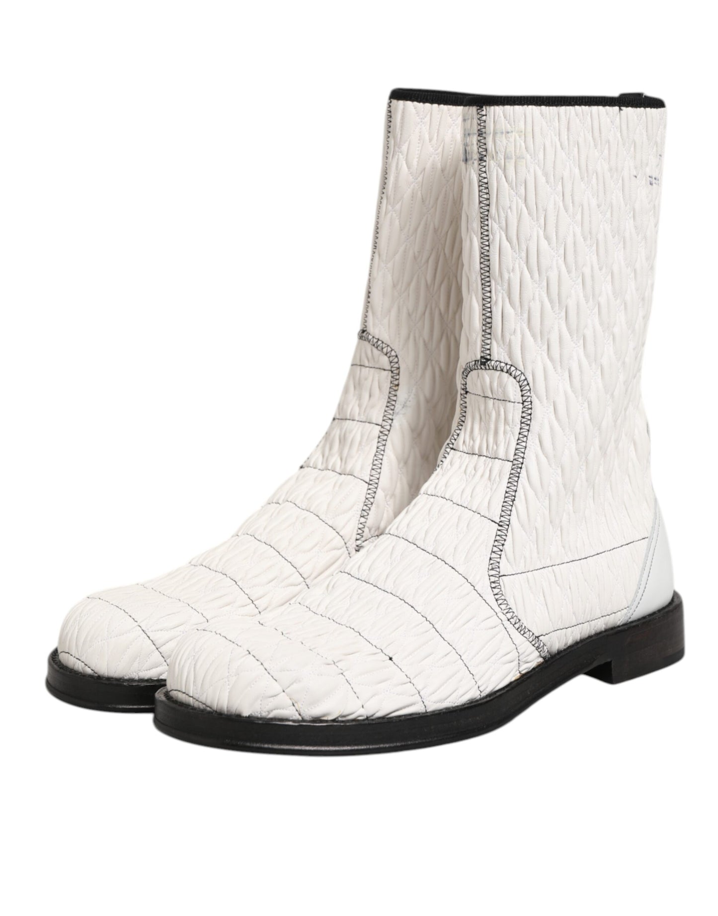 Dolce &amp; Gabbana – Wadenhohe Stiefel aus weißem Lammleder