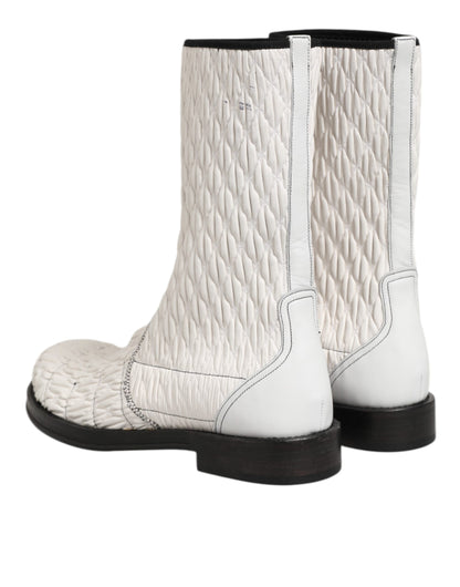 Dolce &amp; Gabbana – Wadenhohe Stiefel aus weißem Lammleder