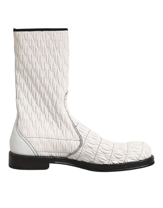 Dolce &amp; Gabbana – Wadenhohe Stiefel aus weißem Lammleder