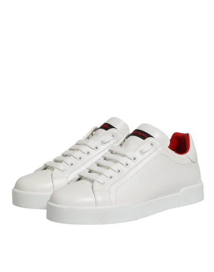 Dolce &amp; Gabbana – Weiße, niedrige Sneakers aus Leder mit Schnürung