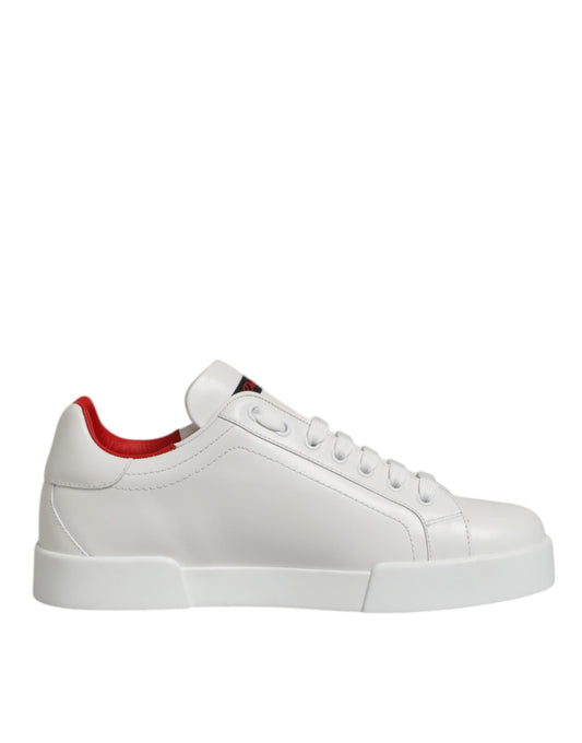 Dolce &amp; Gabbana – Weiße, niedrige Sneakers aus Leder mit Schnürung
