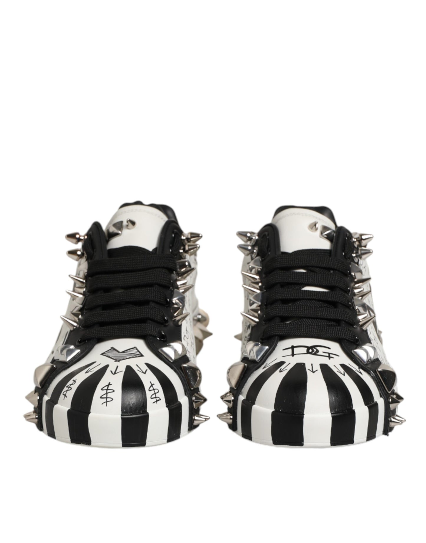 Dolce &amp; Gabbana Schwarz Weiß Nieten Low Top Sneakers Schuhe