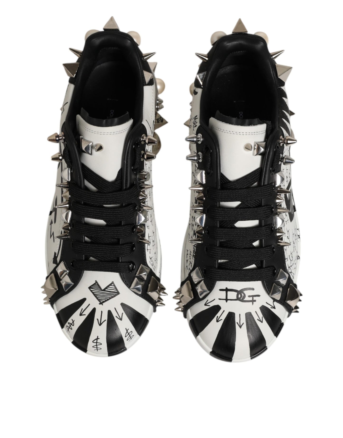 Dolce &amp; Gabbana Schwarz Weiß Nieten Low Top Sneakers Schuhe