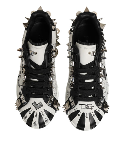 Dolce &amp; Gabbana Schwarz Weiß Nieten Low Top Sneakers Schuhe