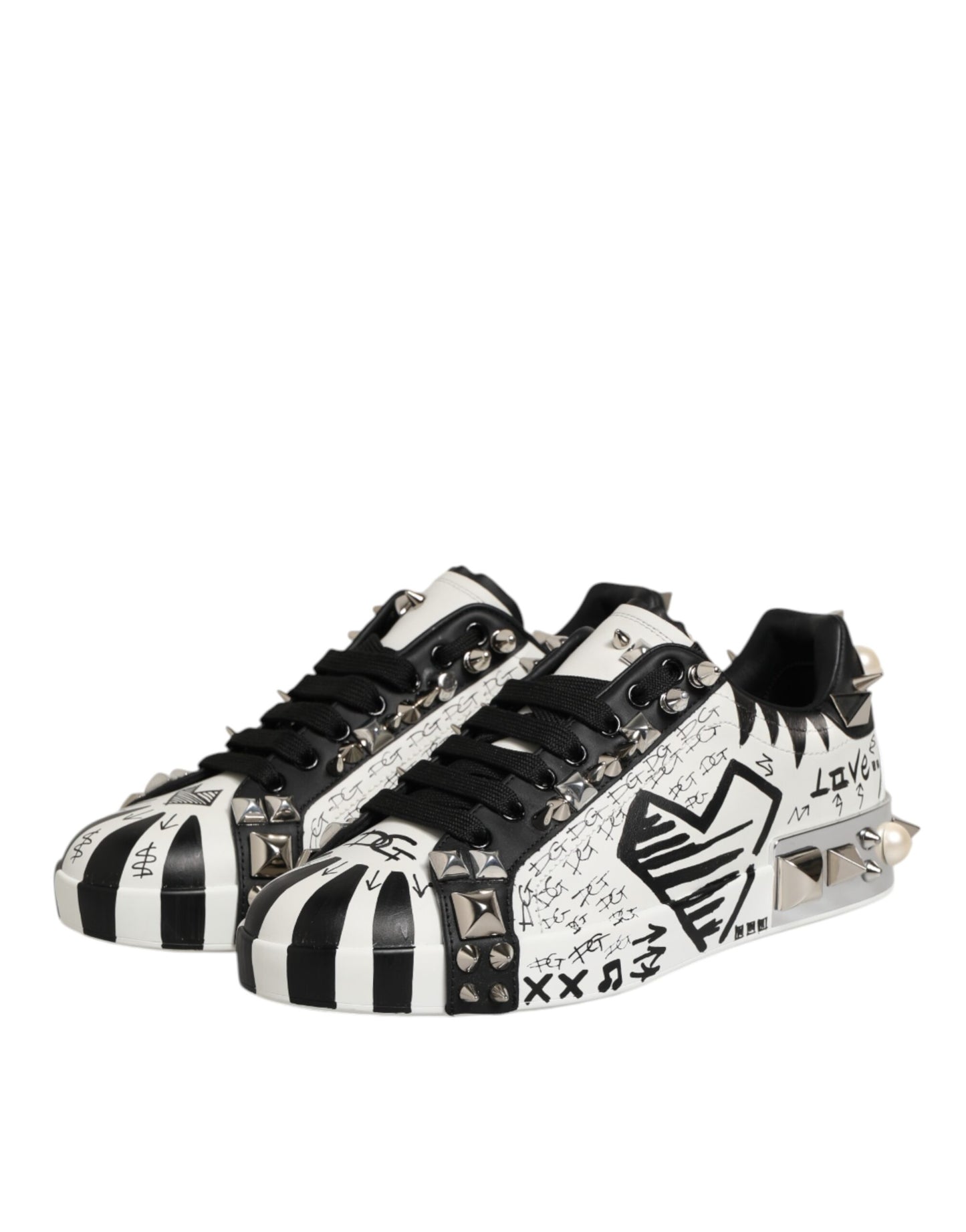 Dolce &amp; Gabbana Schwarz Weiß Nieten Low Top Sneakers Schuhe