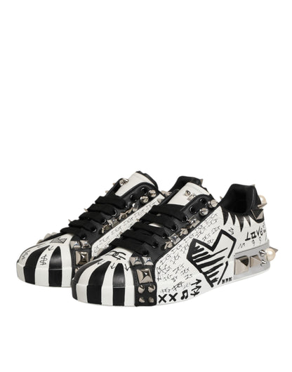 Dolce &amp; Gabbana Schwarz Weiß Nieten Low Top Sneakers Schuhe