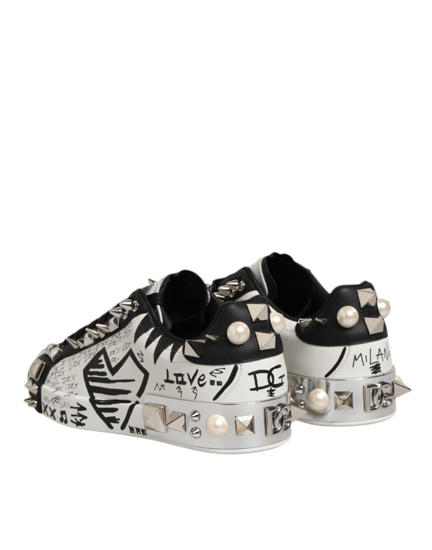 Dolce &amp; Gabbana Schwarz Weiß Nieten Low Top Sneakers Schuhe