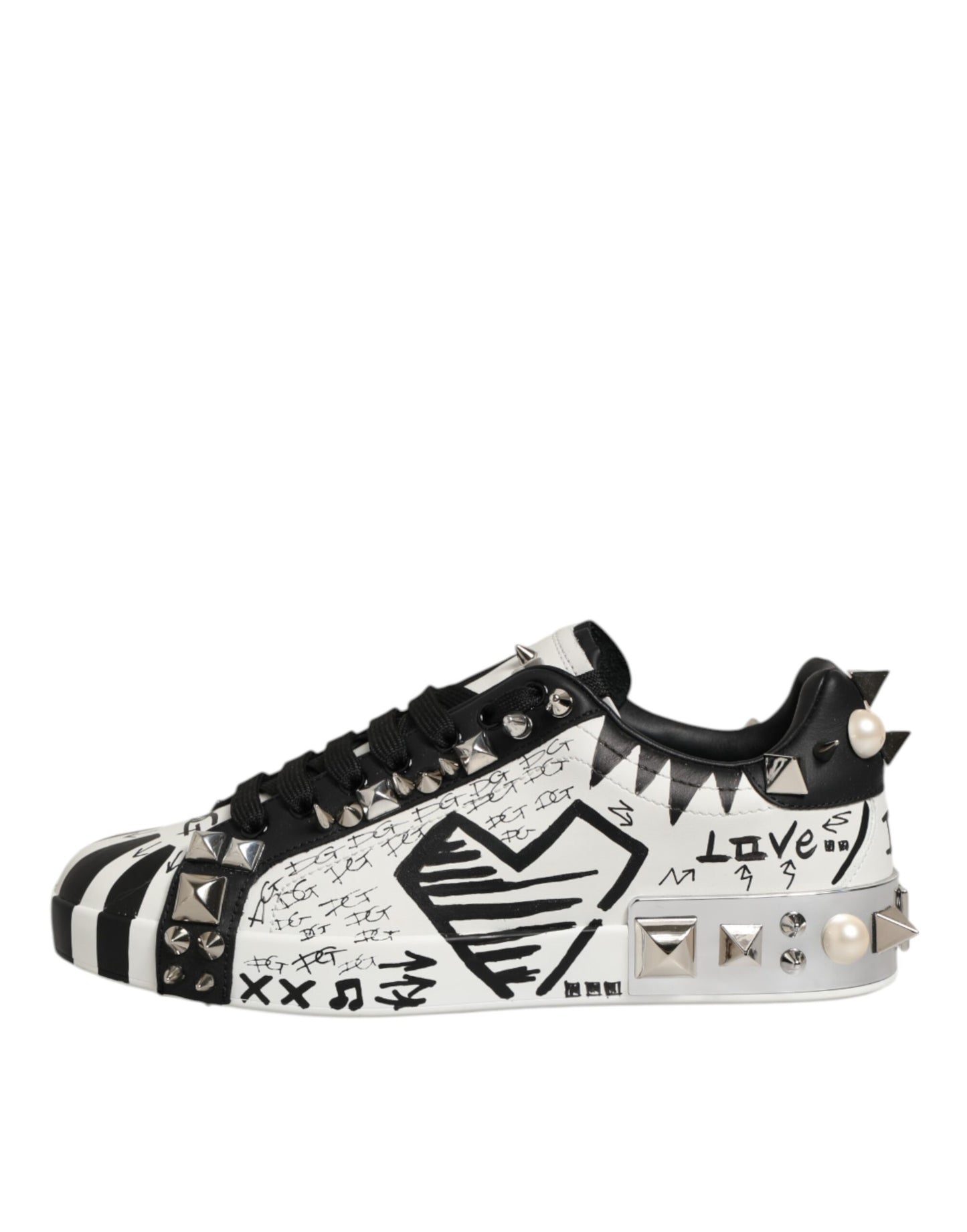 Dolce &amp; Gabbana Schwarz Weiß Nieten Low Top Sneakers Schuhe