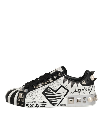 Dolce &amp; Gabbana Schwarz Weiß Nieten Low Top Sneakers Schuhe