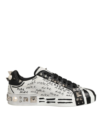 Dolce &amp; Gabbana Schwarz Weiß Nieten Low Top Sneakers Schuhe