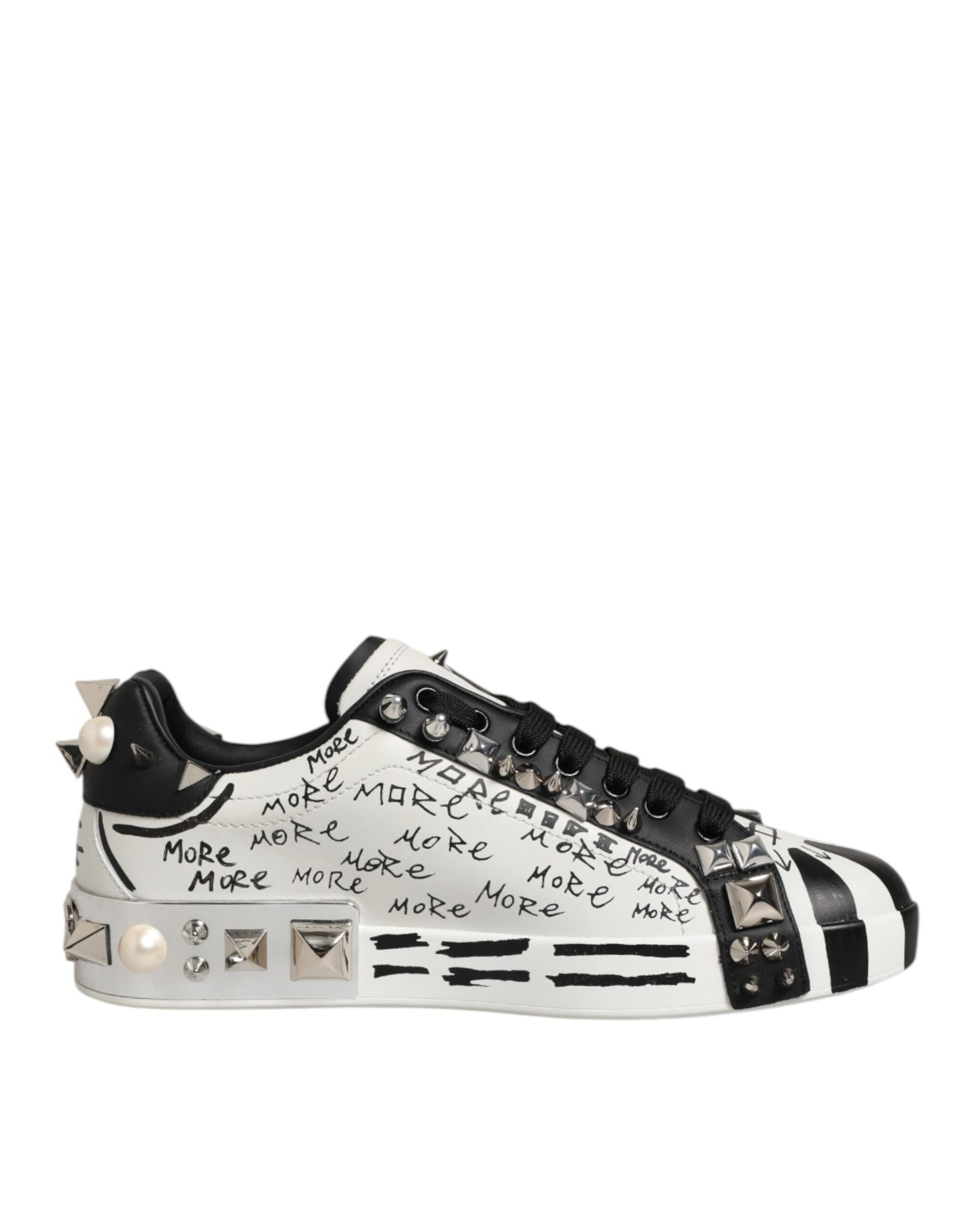 Dolce &amp; Gabbana Schwarz Weiß Nieten Low Top Sneakers Schuhe