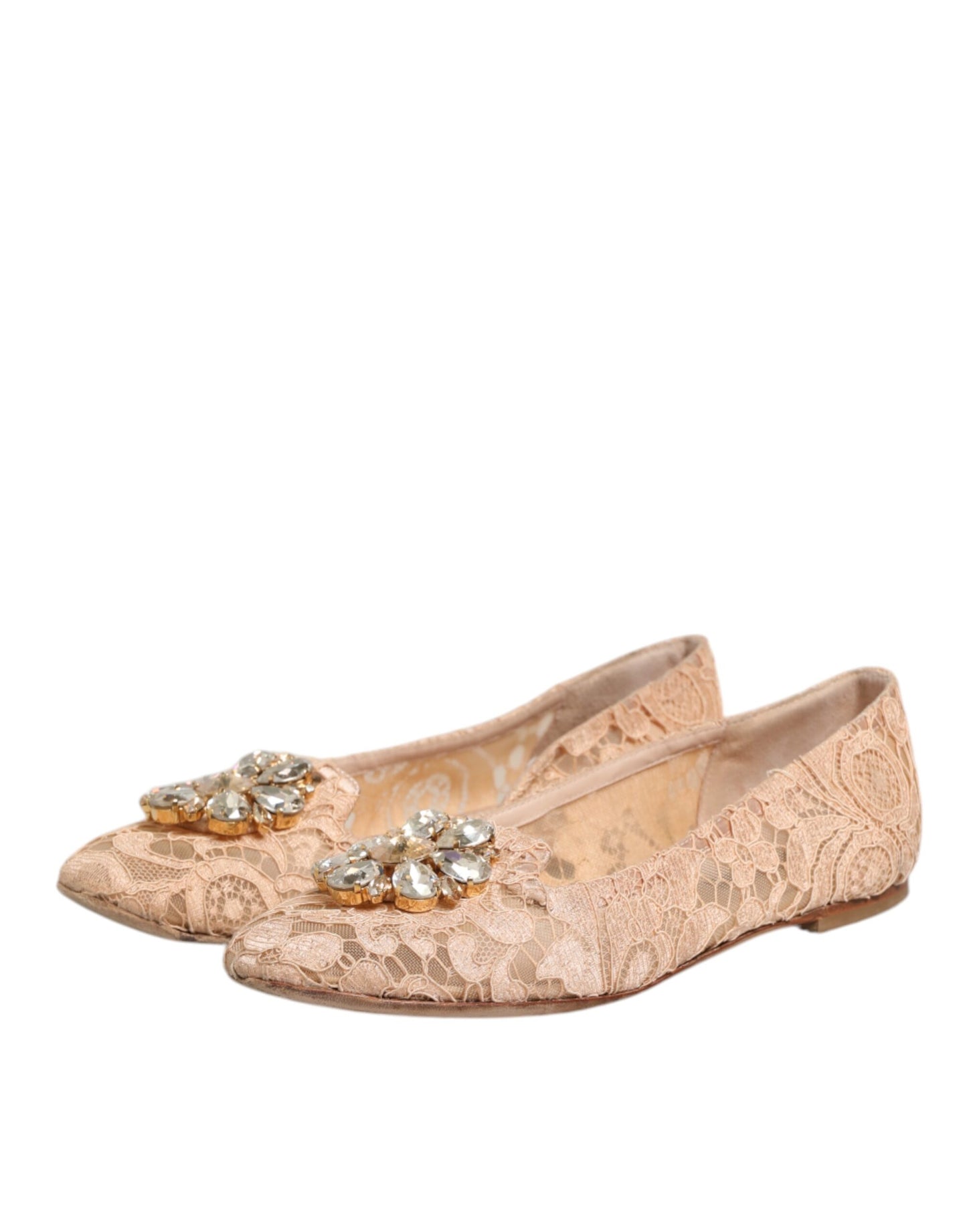 Dolce &amp; Gabbana Beige Taormina Lace Crystals Flats Schuhe