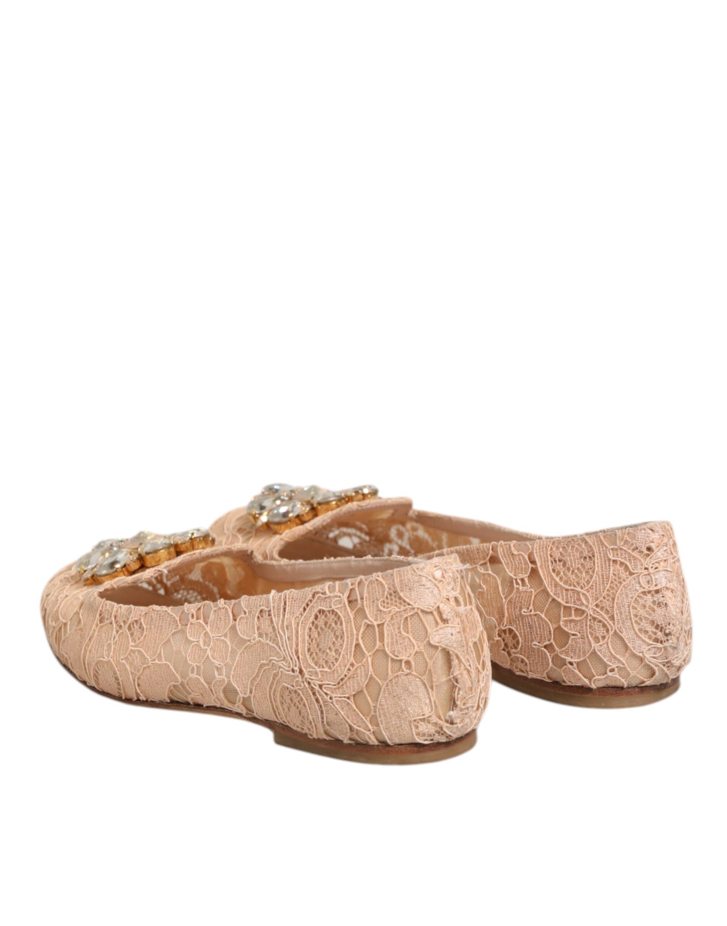 Dolce &amp; Gabbana Beige Taormina Lace Crystals Flats Schuhe