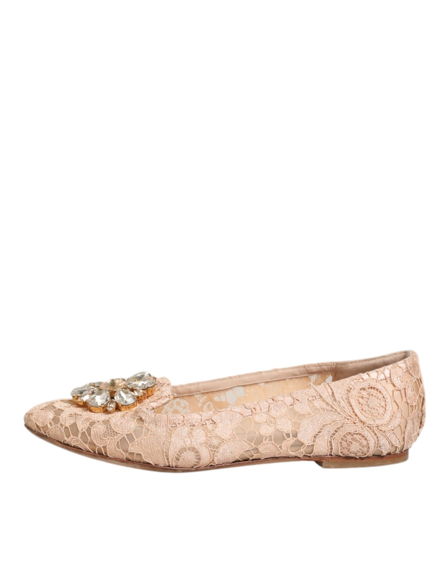 Dolce &amp; Gabbana Beige Taormina Lace Crystals Flats Schuhe