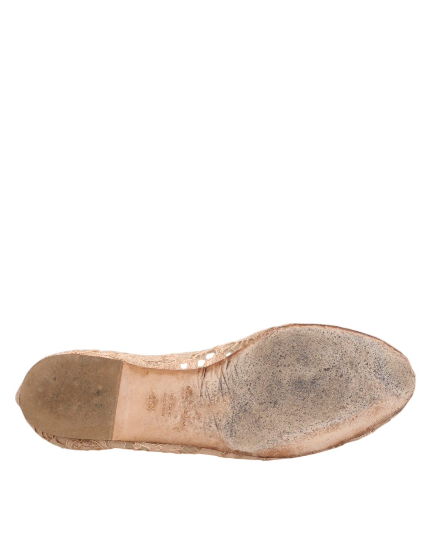 Dolce &amp; Gabbana Beige Taormina Lace Crystals Flats Schuhe