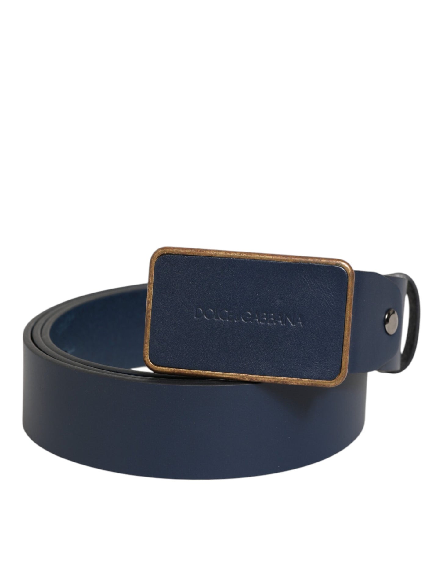 Dolce &amp; Gabbana – Klassischer Ledergürtel mit Metall-Logoschnalle in Blau