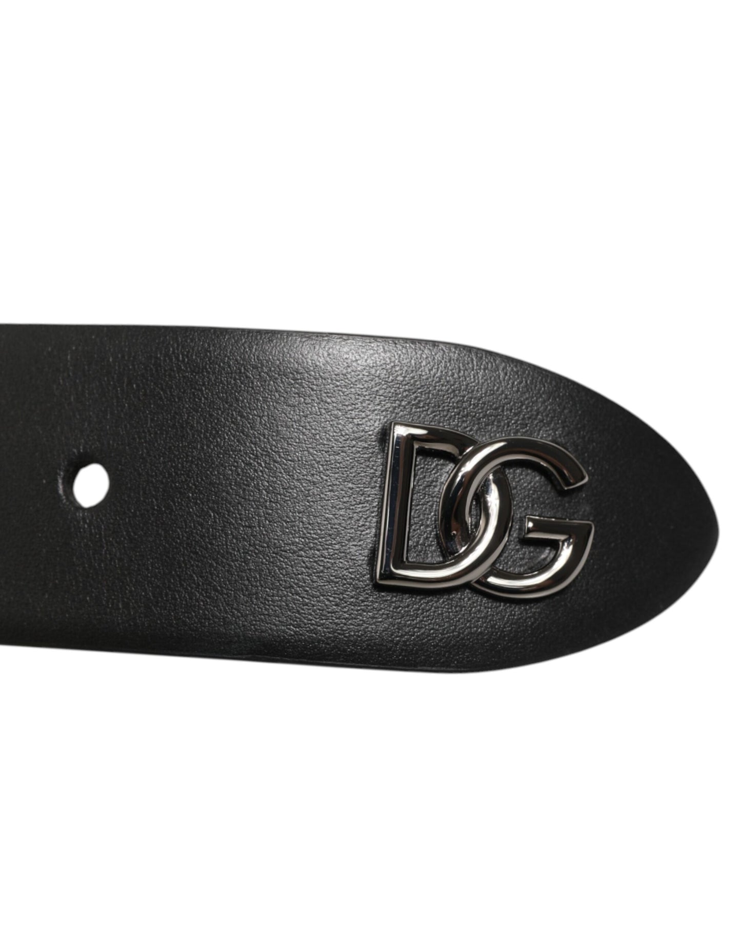 Dolce &amp; Gabbana – Schwarzer Gürtel aus Kalbsleder mit silberner Nietenschnalle