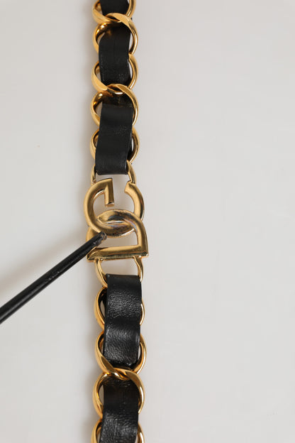 Dolce &amp; Gabbana Schwarzes Leder Gold Kette Tasche Zubehör Schultergurt