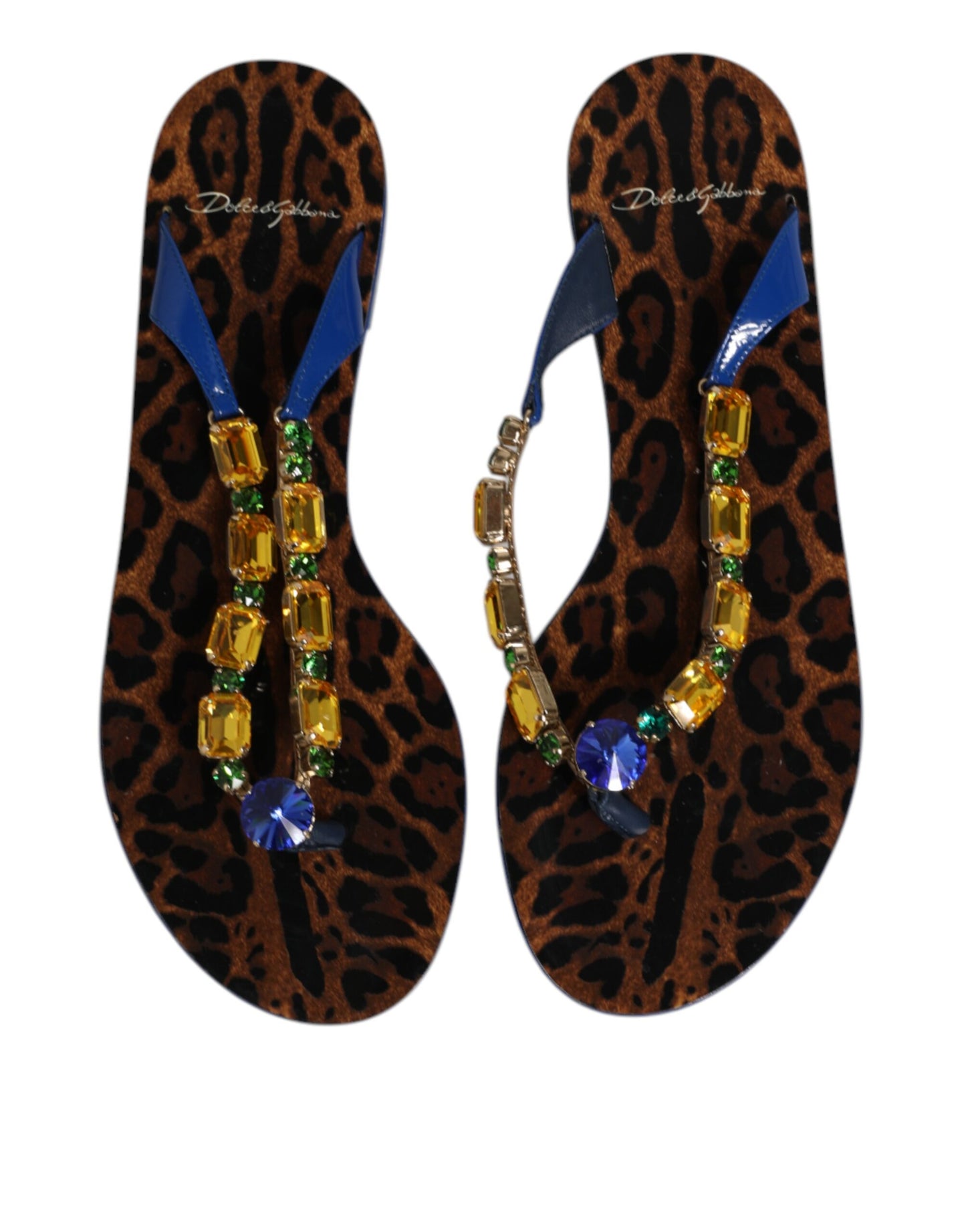 Dolce &amp; Gabbana Blaue Kristalle Flats Sandalen Beachwear Schuhe