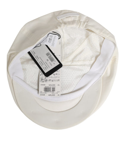 Dolce &amp; Gabbana Weiße Baumwollmischung mit Lederbesatz, flache Herrenmütze