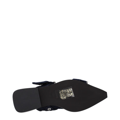 Ganni – Flache Sandalen aus blauem Stoff