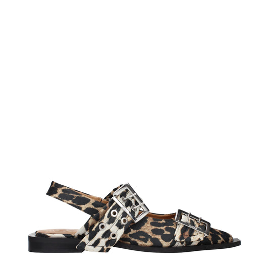 Flache Sandalen aus braunem Stoff von Ganni