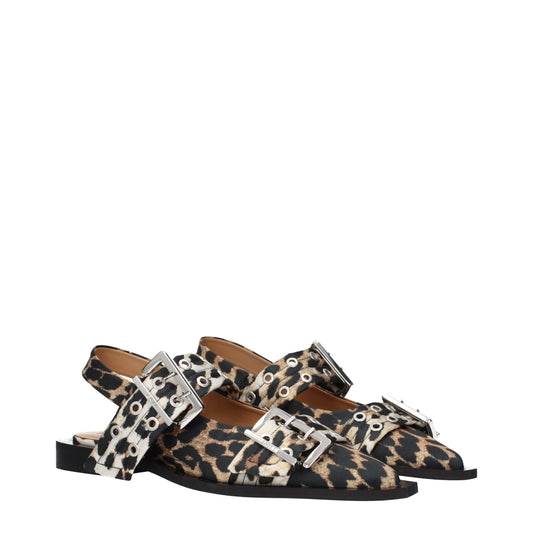 Flache Sandalen aus braunem Stoff von Ganni