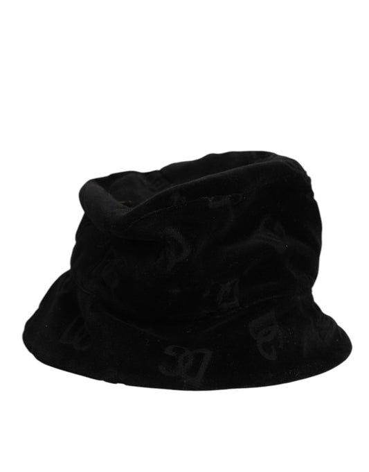 Dolce &amp; Gabbana – Capello-Hut aus schwarzem Baumwoll-Wildleder mit Logo