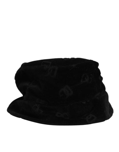 Dolce &amp; Gabbana – Capello-Hut aus schwarzem Baumwoll-Wildleder mit Logo