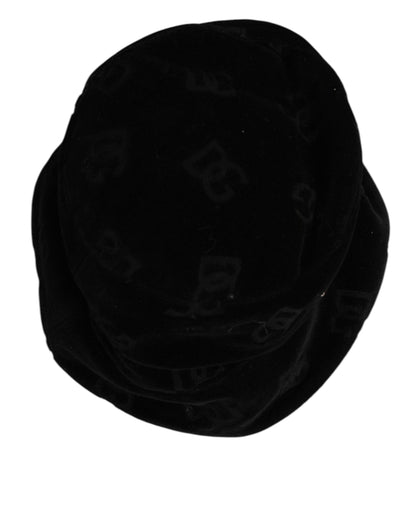 Dolce &amp; Gabbana – Capello-Hut aus schwarzem Baumwoll-Wildleder mit Logo