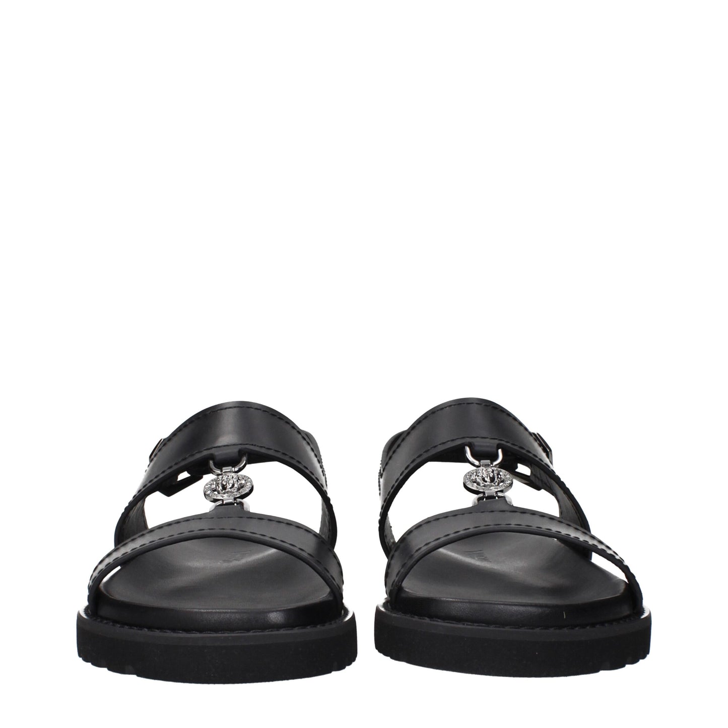 Versace – Flache Sandalen aus schwarzem Leder