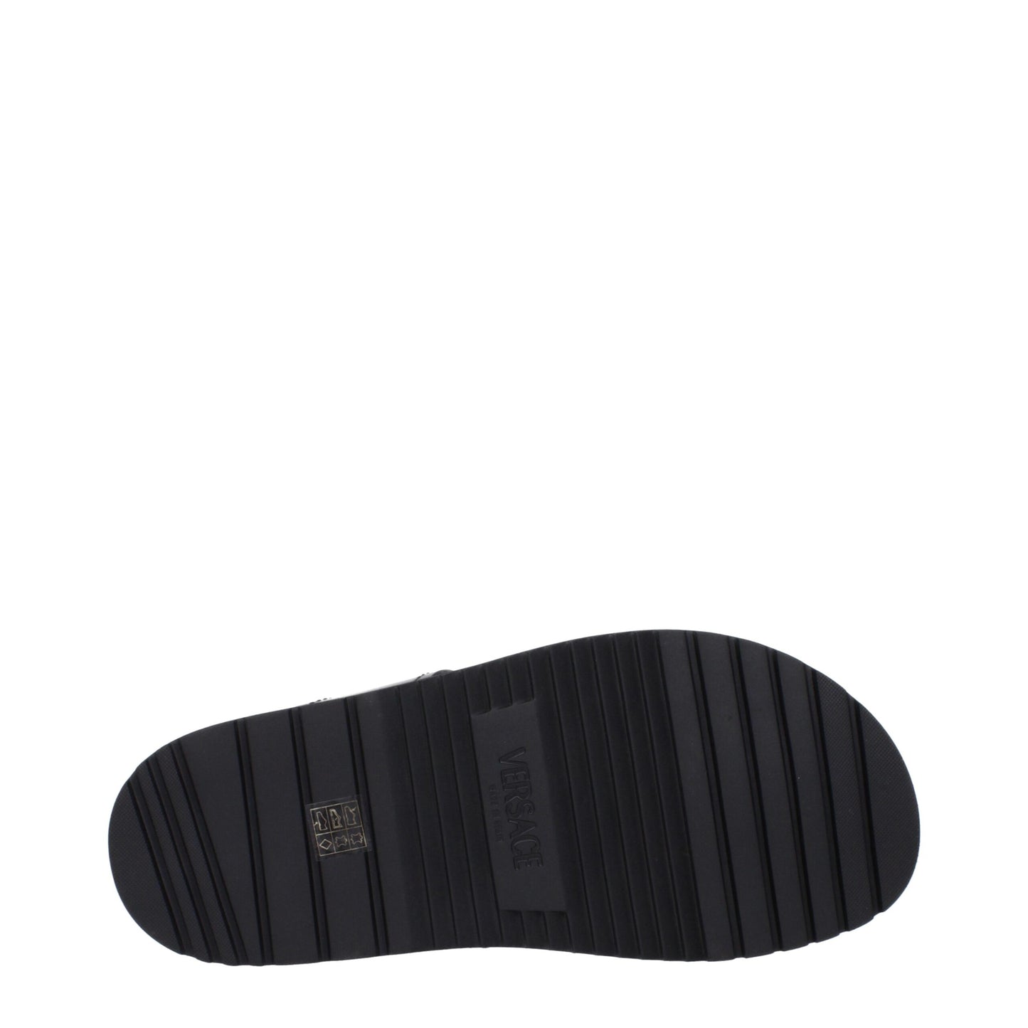 Versace – Flache Sandalen aus schwarzem Leder