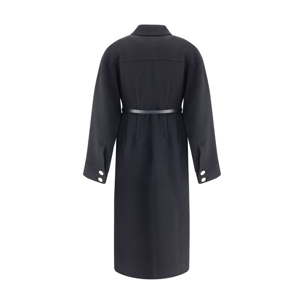 Max Mara Mantel aus schwarzem Fleece-Wollstoff