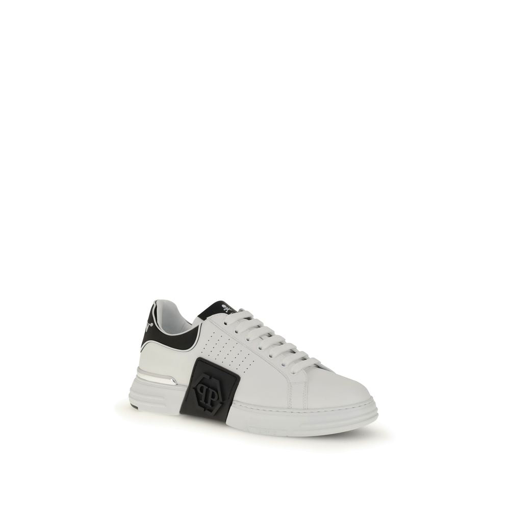 Philipp Plein Weiße Kalbsleder Bos Taurus Sport-Sneaker