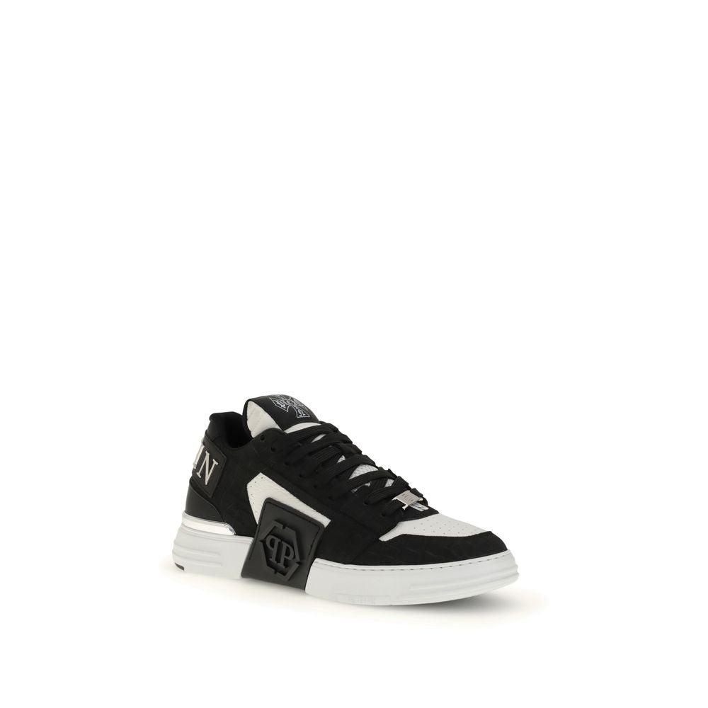 Philipp Plein Schwarze Kalbsleder Bos Taurus Low-Top Sneaker