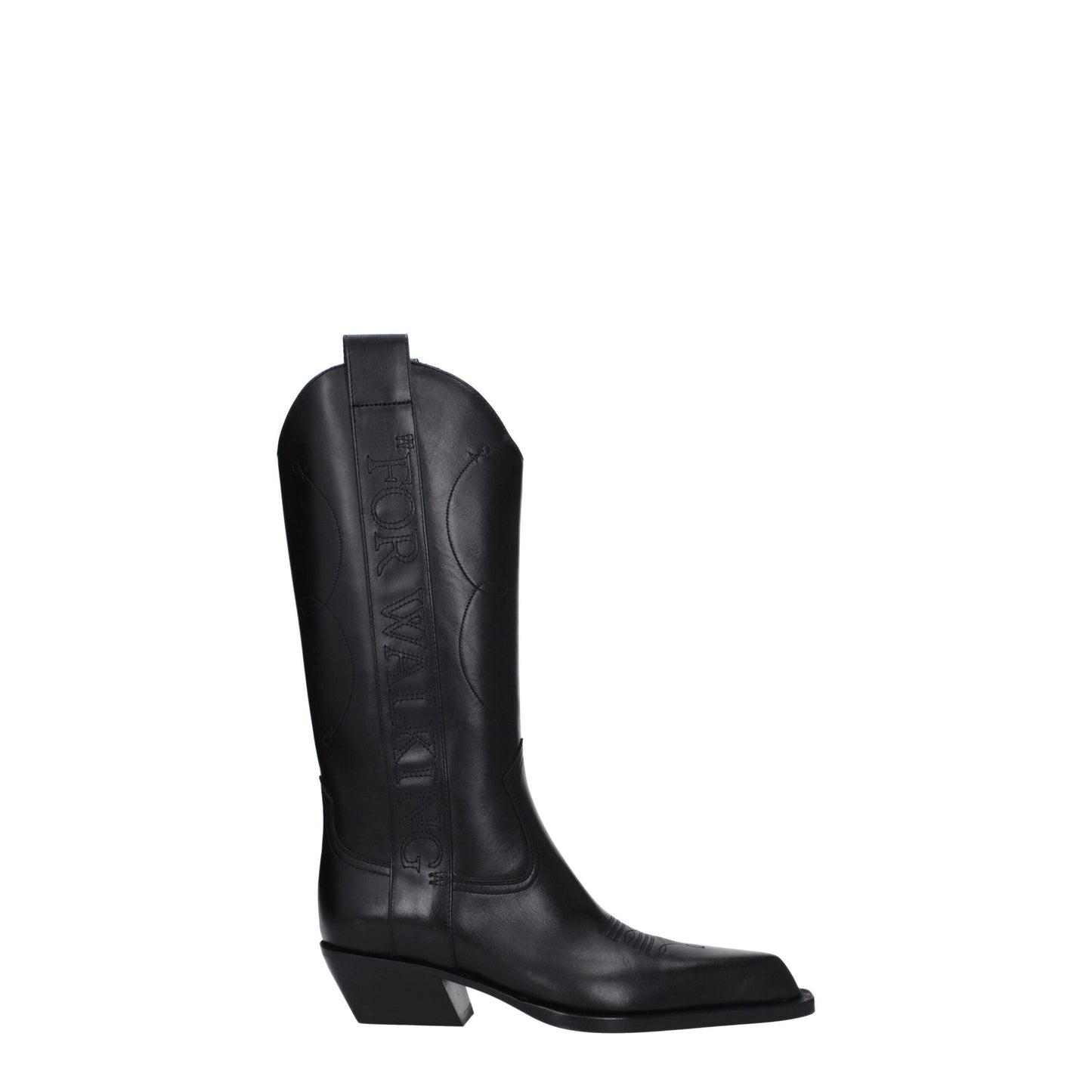 Off-White – Schwarze Lederstiefel mit hohem Absatz