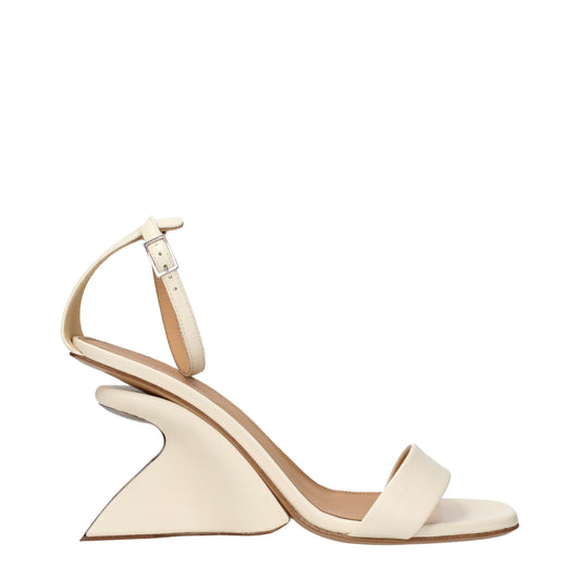 Off-White beigefarbene Leder-Plateausandalen