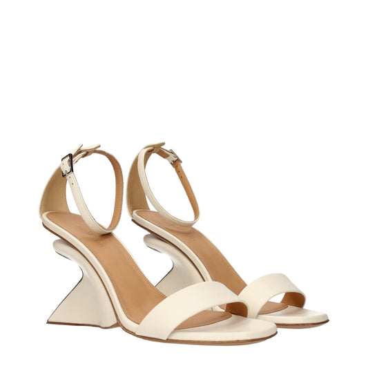 Off-White beigefarbene Leder-Plateausandalen