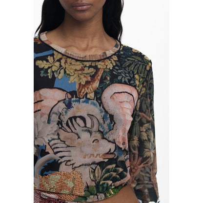 Desigual Schwarzes Polyester-T-Shirt für Damen