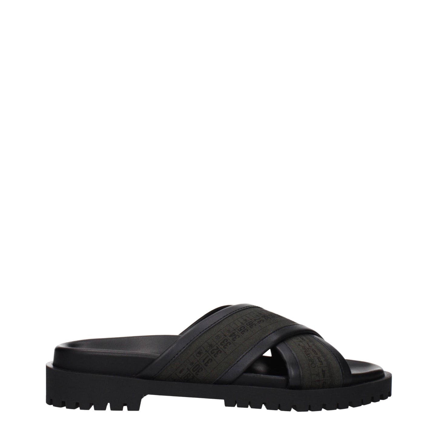 Off-White – Flache Sandalen aus grünem Stoff