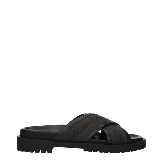 Off-White – Flache Sandalen aus grünem Stoff