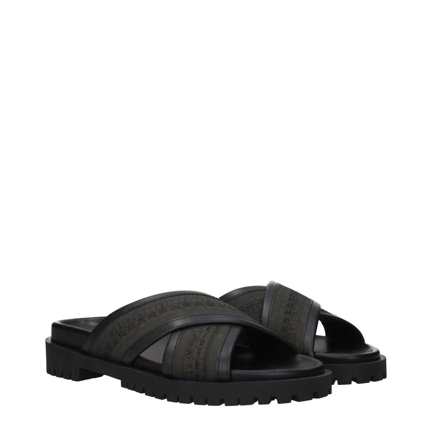 Off-White – Flache Sandalen aus grünem Stoff